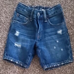 Blue Distressed Denim Shorts with Frayed Hem